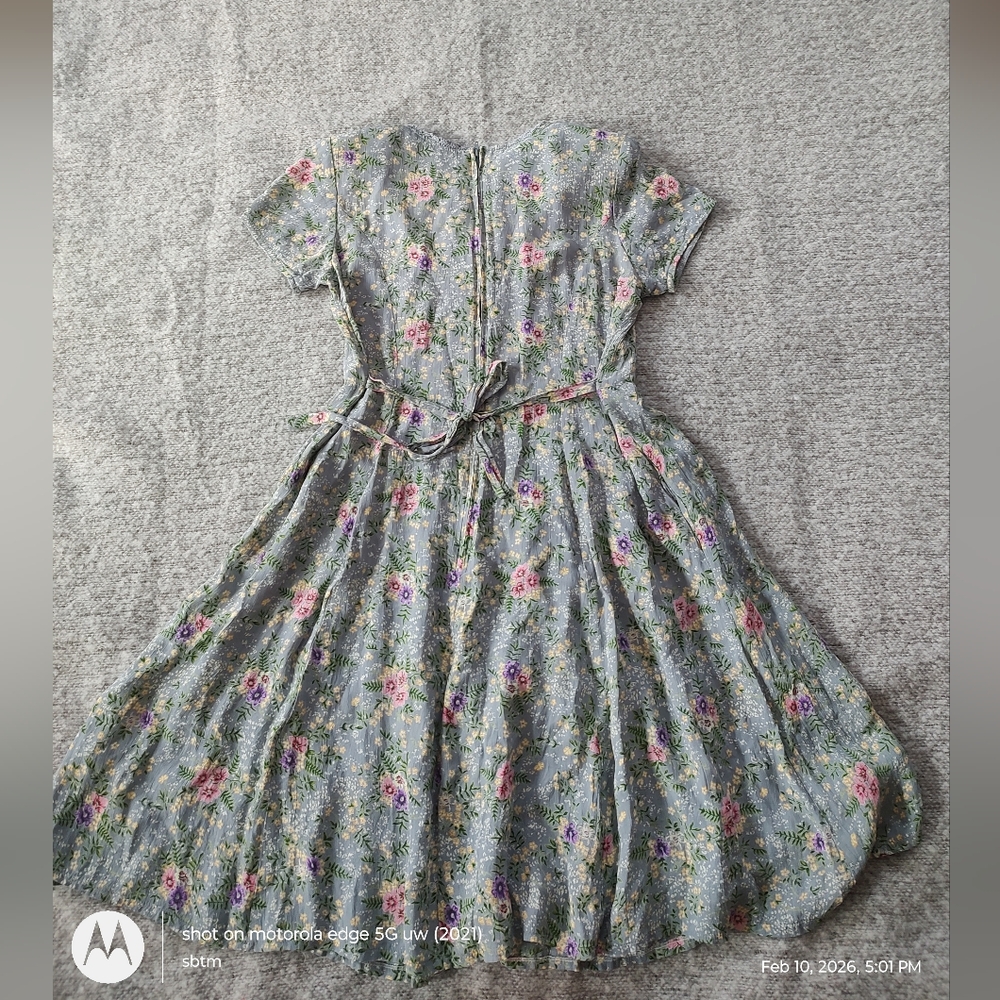Piccalino Petites Vintage Rayon Pleated Purple Flower Floral Button-Up Dress 2P - Picture 4 of 4